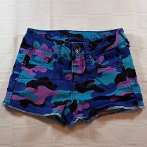 Justice Premium Blue and Purple Camouflage Jean Shorts
